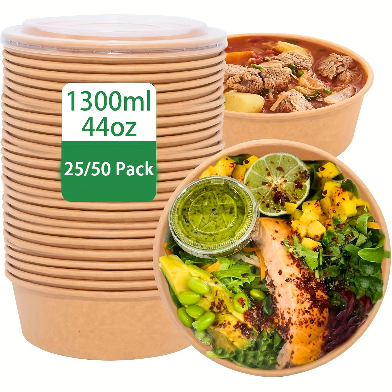 Meal Prep List - 44Oz/1300Ml 25/50 Pack Paper Bowls with