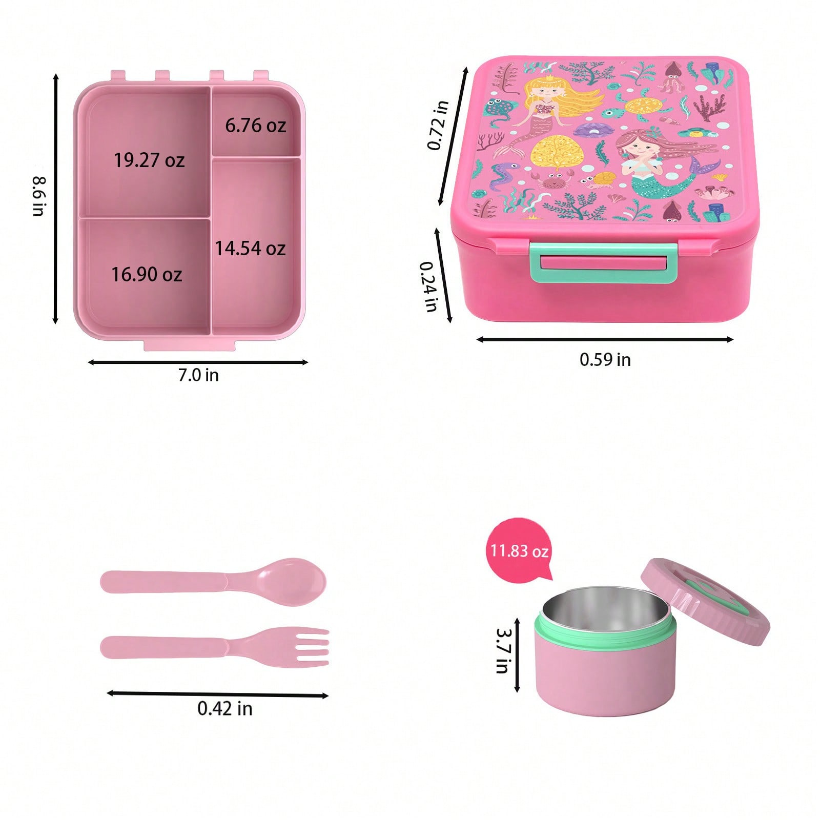 Kids Bento Lunch Box with 4 Co - Meal Prep List avis et prix